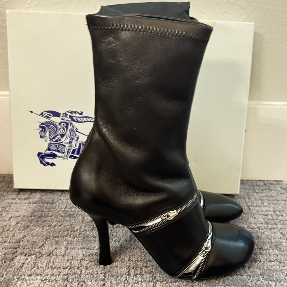 BURBERRY | PRICE FIRM💲💥
Black Leather Peep Boots 
Women’s EU 37.5 - Picture 2 of 16